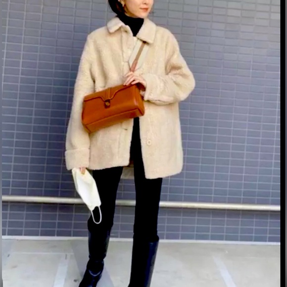 COS Womens Cream Beige Sherpa Teddy Jacket button Down Size 8 Wool Cotton blend - Picture 1 of 12